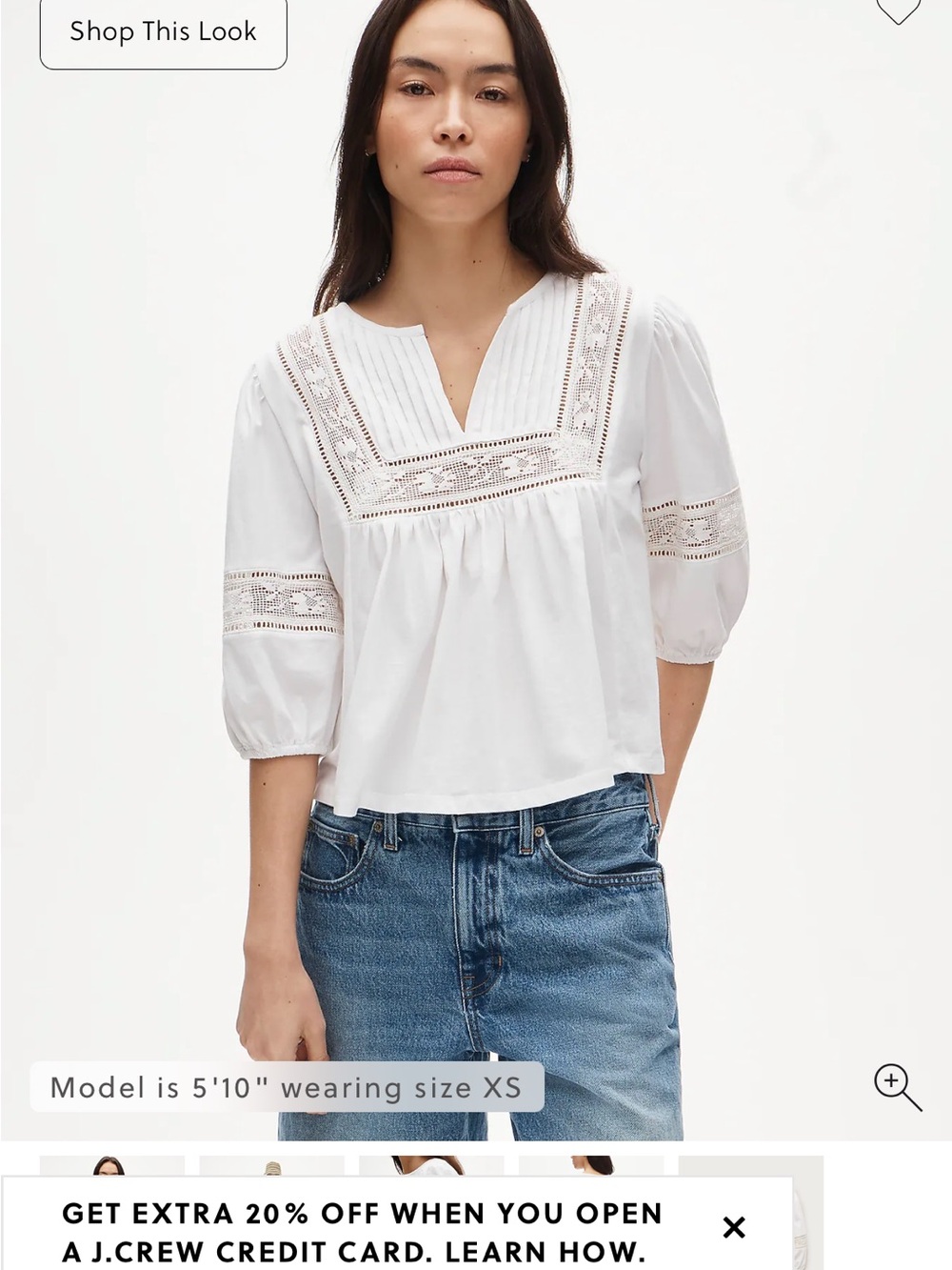 J. Crew White Lace-Trim Peasant Tunic
